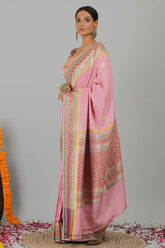 Powder Pink Pure Gajji Silk Banarasi Handloom Saree- Silk Mark Certified
